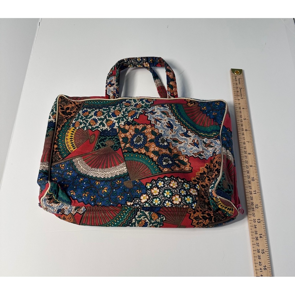 Vintage Tapestry Fan Print Travel Toiletry Organizer Bag Multicolor Zippered - Picture 5 of 6